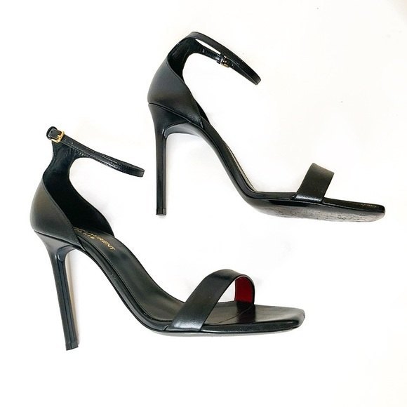 SAINT LAURENT PARIS Amber Leather Strap Heels in Nero Black - Picture 5 of 15